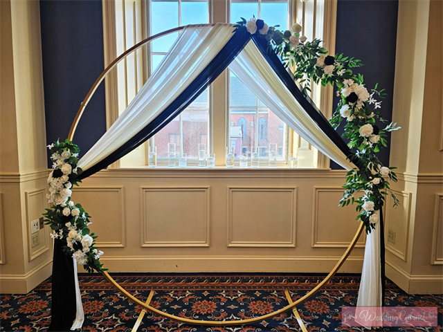 Semi-Sheer Chiffon Black Arch Drapes (216"x29") **WOULD NOT RECOMMEND TO USE AS A TABLE RUNNER** **DO NOT NAIL, PUSH PIN, OR STAPLE TO STRUCTURES**