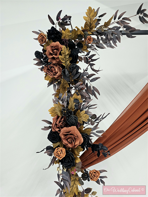 Floral Swag Set of 2  Black, Orange, and Deep Purple (Best for Bottom of Arches or Ceremony Signs)