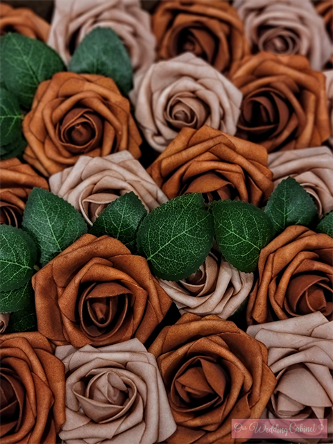 3" Burnt Orange and Warm Taupe Foam Roses 
