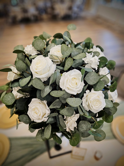 Ivory Roses and Eucalyptus Floral Topper (CAN NOT ALTER FOR ANY REASON OR ADD YOUR OWN MATERIAL) *CONTACT OWC IF YOU NEED MORE*
