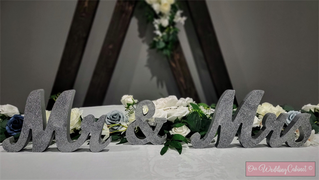 Mr. and Mrs. Table Sign, Glitter Silver ****WE WILL ACCOMMODATE SAME GENDER WEDDINGS, PLEASE EMAIL US IF YOU NEED TO SAY MR./MR., MRS./MRS.**