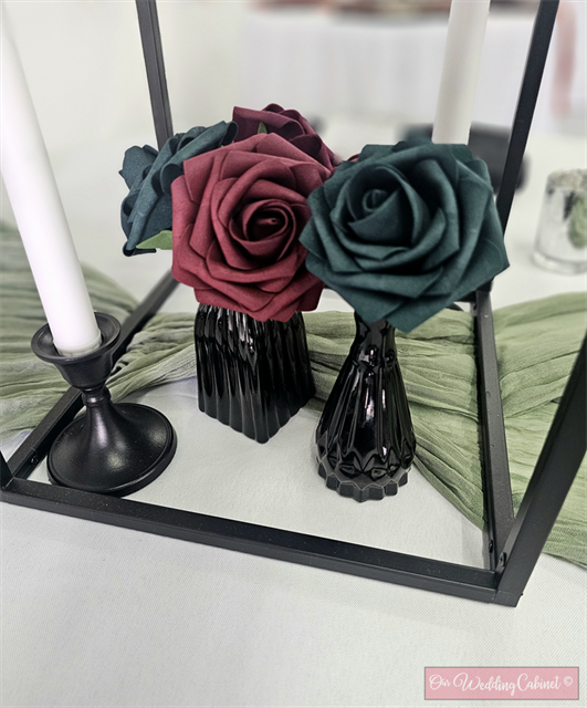 Assortment of Textured Black Bud Vases (these will be different shapes and sizes) **THESE MUST BE RETURNED DRY OR YOU WILL BE CHARGED A CLEANING FEE**