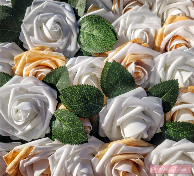 3" Gold/White Shimmer Foam Roses 