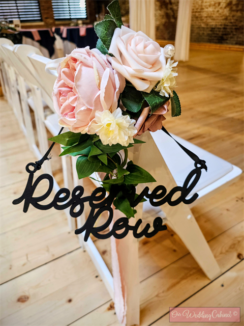 Hanging Wooden Black "Reserved Row"  Aisle Seat Sign