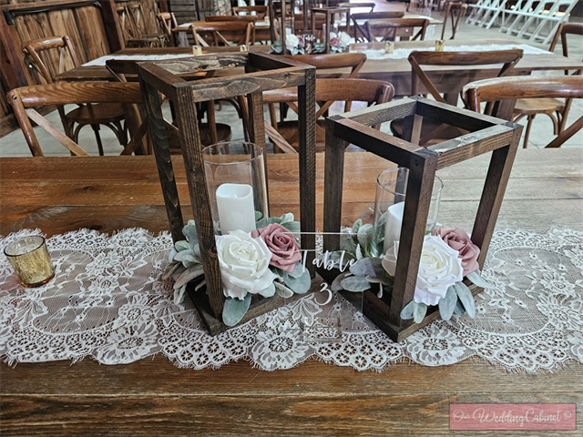 13" WOODEN LANTERN **7.5" HURRICANE VASE WORKS BEST IN THIS LANTERN** **x6 Lanterns come in a tote**