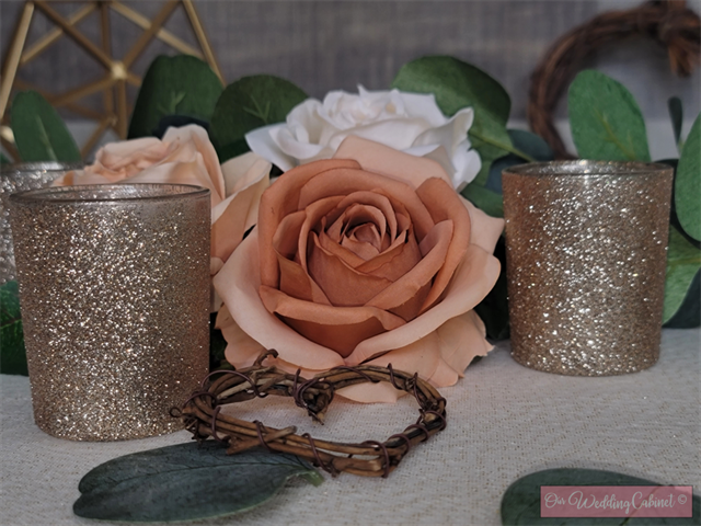 Votive Candle Holders (Champagne) (MUST BE BATTERY OPERATED CANDLES)