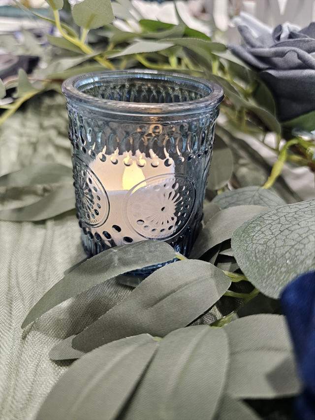Votive Candle Holders (Dusty Blue) (MUST BE BATTERY OPERATED CANDLES)