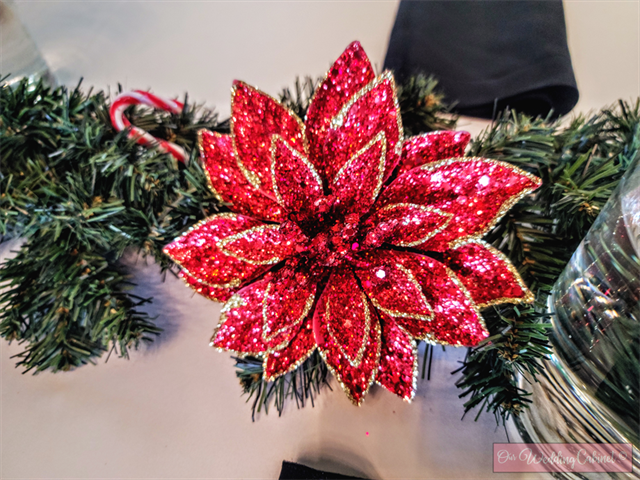 Poinsettia Picks Red with Gold Trim Glitter 