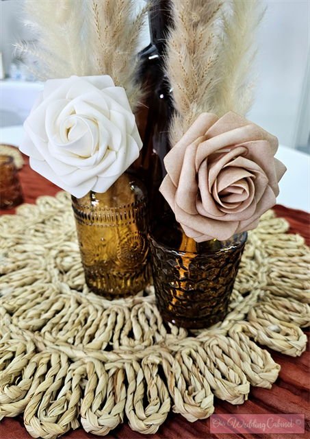 Assortment of Textured Amber Bud Vases (these will be different shapes and sizes) **THESE MUST BE RETURNED DRY OR YOU WILL BE CHARGED A CLEANING FEE**