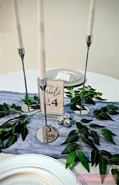 9" Silver Metal Pole CandleStick Holder (MUST BE BATTERY OPERATED)