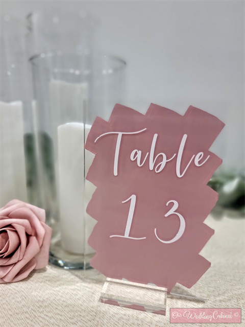 Table Numbers (Acrylic Dusty Rose Painted Back) 1-25  (Come with Acrylic Stands)