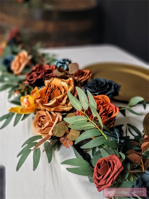 9' Dark Teal and Burnt Orange Garland (Best for Sweetheart Table/Bridal Table)