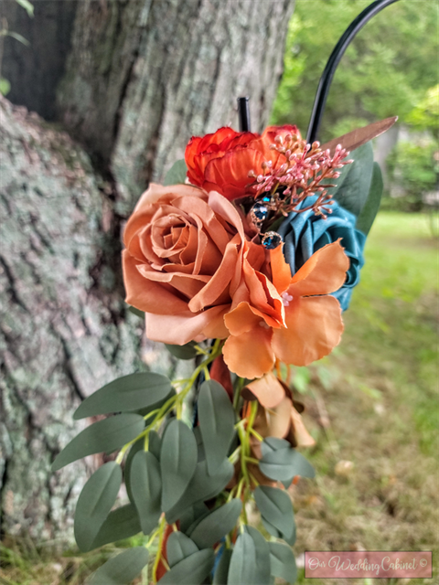 Aisle Chair Floral with Drapery Dark Teal and Burnt Orange (Set of 8) 