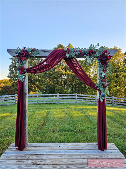 Semi-Sheer Chiffon Burgundy Arch Drape (27x216 inches) **WOULD NOT RECOMMEND TO USE AS A TABLE RUNNER** **DO NOT NAIL, PUSH PIN, OR STAPLE TO STRUCTURES**