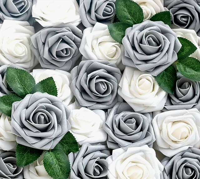 3" Gray and White Shimmer Foam Roses 