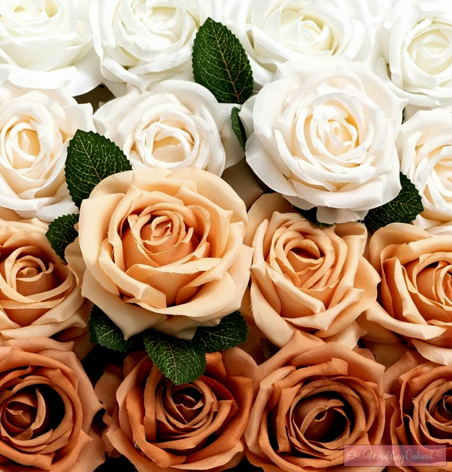 3.5" Ivory and Orange Clay Shade Silk Roses (YOU WILL GET EQUAL AMOUNT OF EACH COLOR UP TO 50 TOTAL)