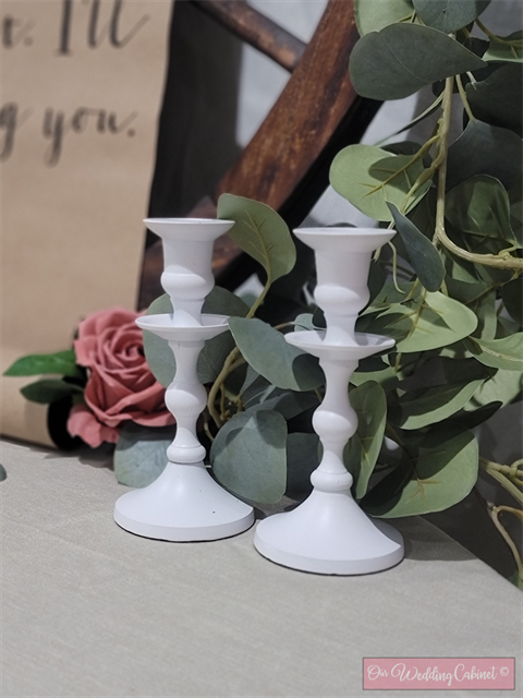 5" White Metal CandleStick Holder (MUST BE BATTERY OPERATED)