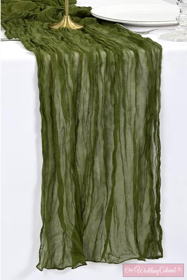 Cheesecloth Table Runner, Olive Green (120"x20")