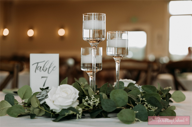 Stemmed Glass 9" Candle Holder (MUST BE BATTERY OPERATED OR 2" OR LESS OPEN FLAME FLOATING CANDLE)