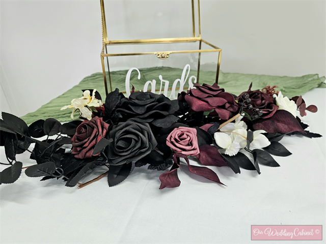 Floral Swag Set of 2 Black and Burgundy (Best for Bottom of Arches or Ceremony Signs)