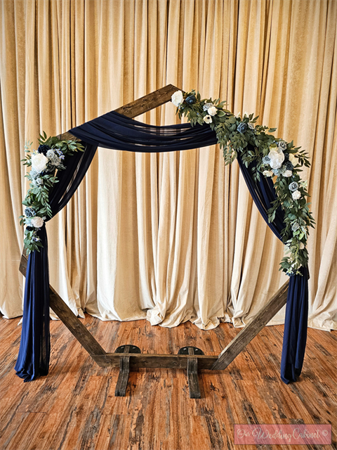 Semi-Sheer Chiffon Navy Arch Drapes (216"x29") **WOULD NOT RECOMMEND TO USE AS A TABLE RUNNER** **DO NOT NAIL, PUSH PIN, OR STAPLE TO STRUCTURES**