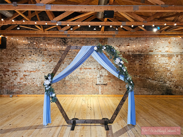 Semi-Sheer Chiffon Light Blue and Dusty Blue Arch Drapes (216"x27") **WOULD NOT RECOMMEND TO USE AS A TABLE RUNNER** **DO NOT NAIL, PUSH PIN, OR STAPLE TO STRUCTURES**