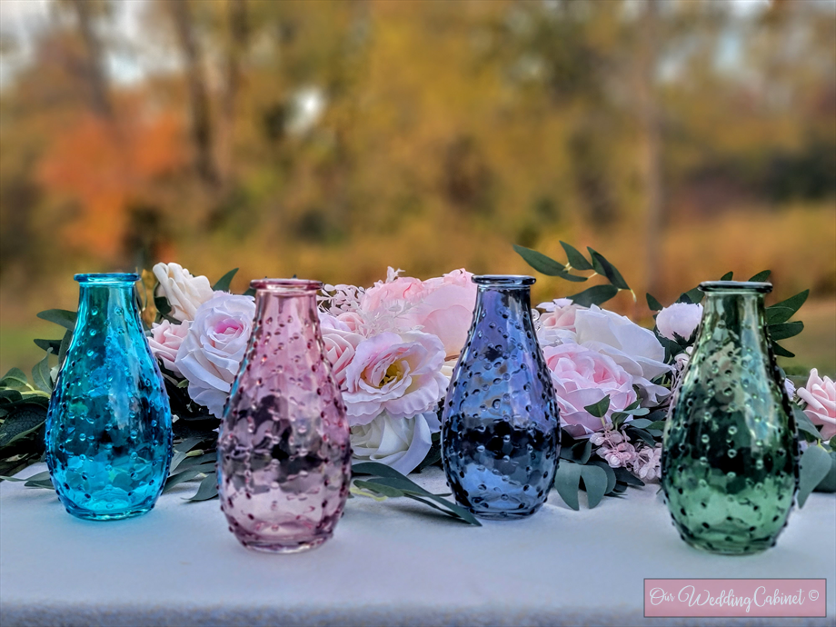 Assortment of Hobnail Vases (Great for Vintage Weddings) ***YOU WILL GET ASSORTMENT OF COLORS, WE WILL NOT SEPERATE COLORS*** **THESE MUST BE RETURNED DRY OR YOU WILL BE CHARGED A CLEANING FEE**