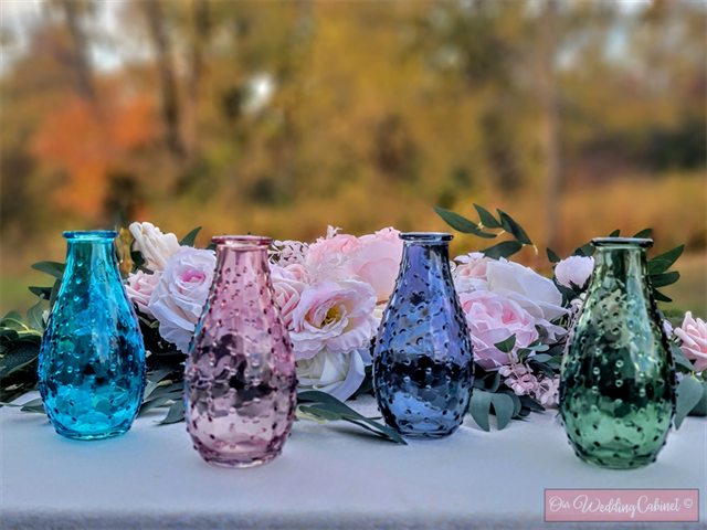 Assortment of Hobnail Vases (Great for Vintage Weddings) ***YOU WILL GET ASSORTMENT OF COLORS, WE WILL NOT SEPERATE COLORS*** **THESE MUST BE RETURNED DRY OR YOU WILL BE CHARGED A CLEANING FEE**
