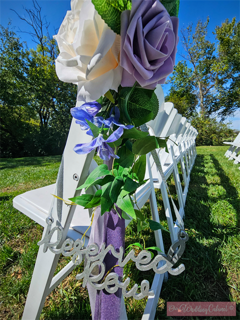 Hanging Wooden Silver "Reserved Row"  Aisle Seat Sign